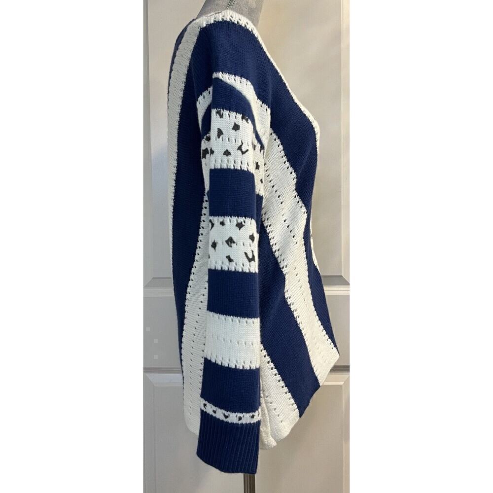 Women's Pullover Popover Chevron Sweater V Neck Leopard Print Blue Sz M - Picture 8 of 9